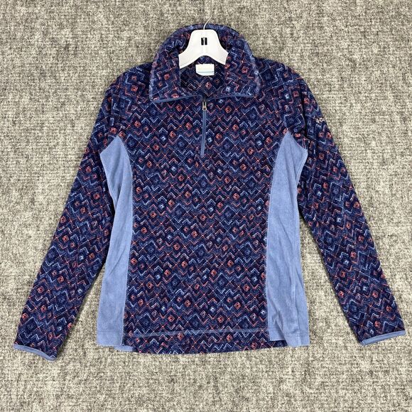 Columbia Fleece Womens Small Blue Half Zip Mock Neck Camping Hiking Outdoor - Picture 1 of 8